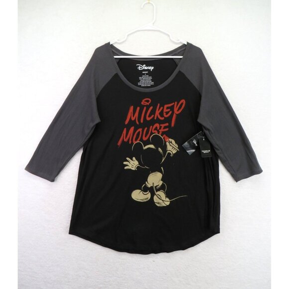 torrid Tops - Disney Torrid Mickey Mouse Raglan Shirt Womens 2X Black Gray 3/4 Sleeve Plus